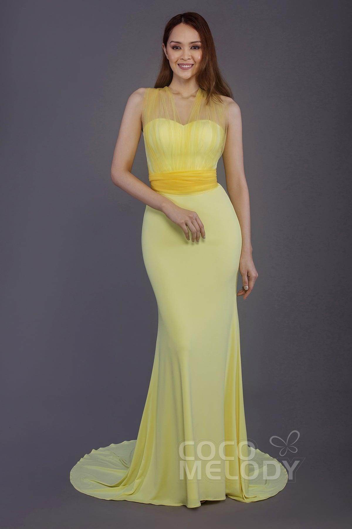 Mermaid Court Train Knitted Fabric Bridesmaid Dress PR3498 - COCOMELODY