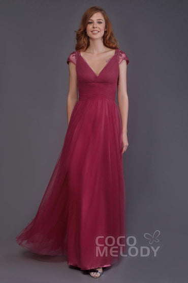 Sheath-Column Floor Length Tulle Bridesmaid Dress PR3510