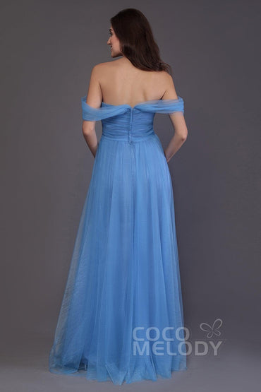 Sheath-Column Floor Length Tulle Bridesmaid Dress PR3512