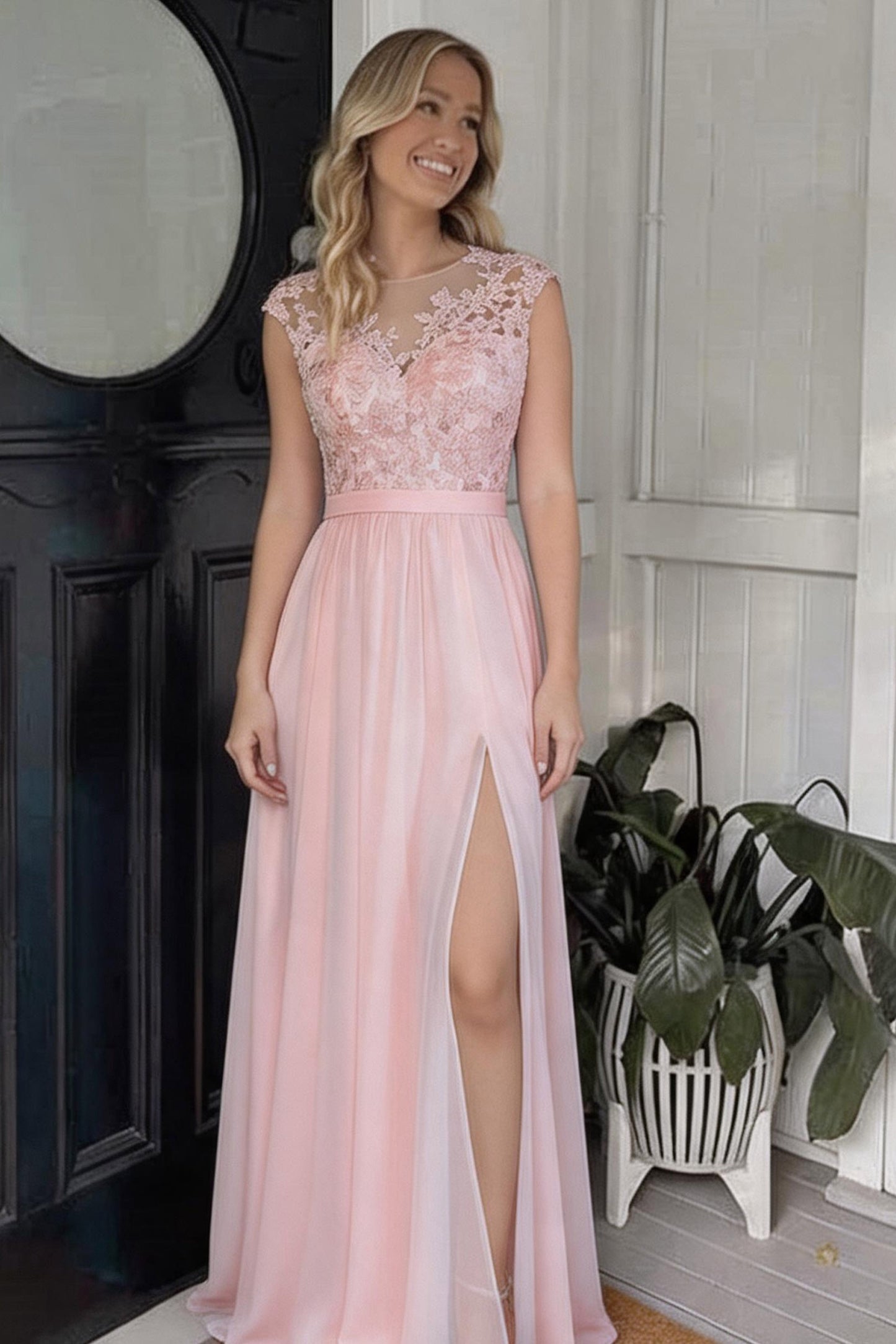 A-Line Floor Length Chiffon and Lace Bridesmaid Dress PR3554