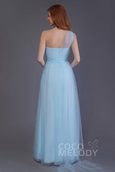 Sheath-Column Floor Length Tulle Bridesmaid Dress PR3556