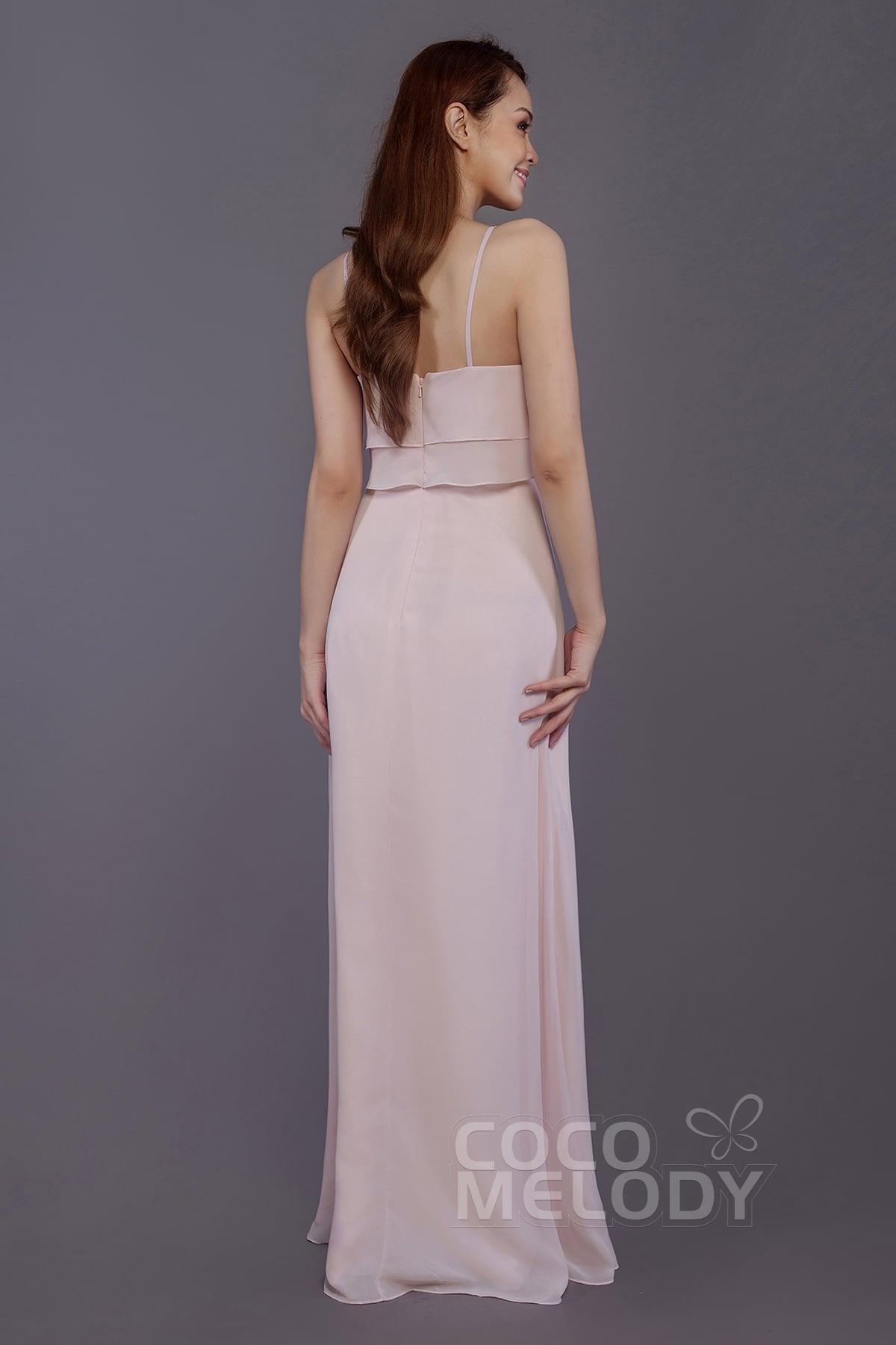 Sheath-Column Floor Length Chiffon Bridesmaid Dress PR3577 - COCOMELODY