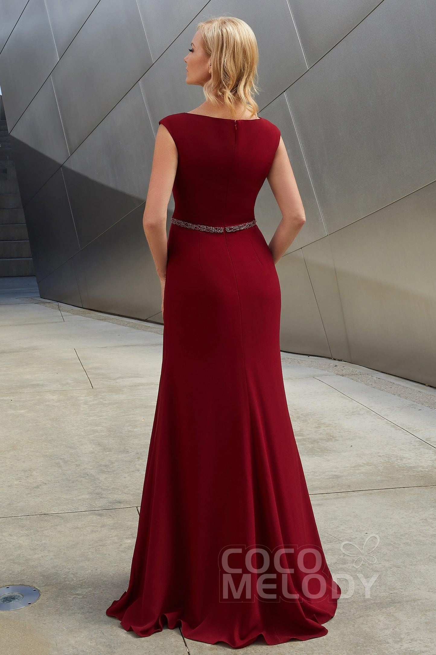 Sheath-Column Floor Length Chiffon Dress PR3606CR - COCOMELODY