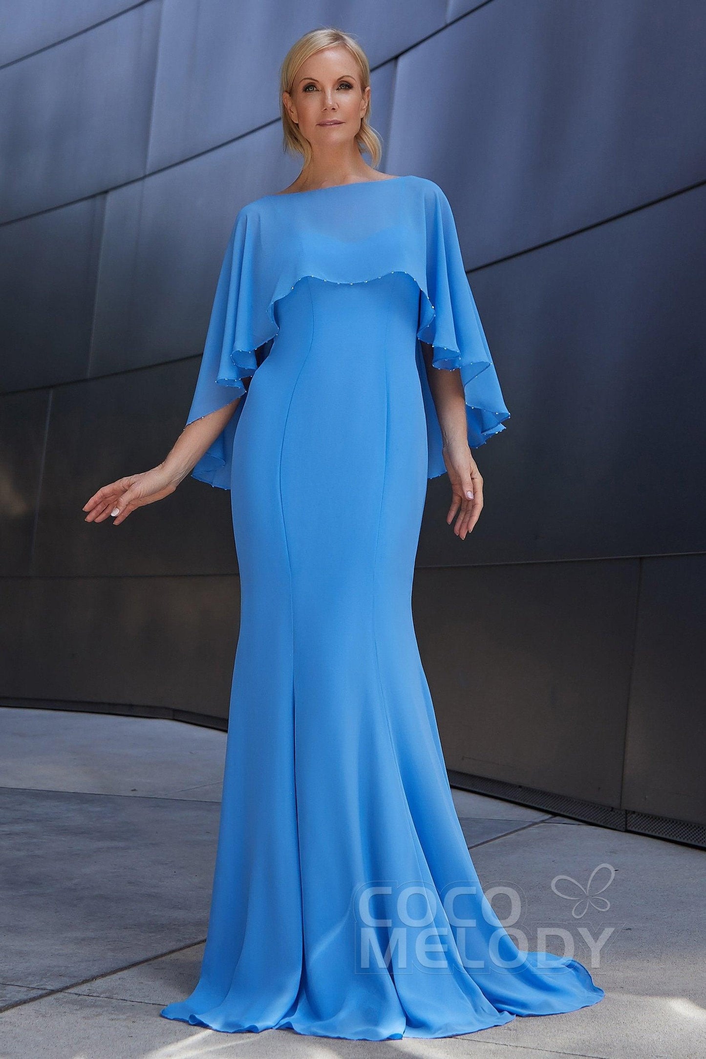 Trumpet-Mermaid Sweep-Brush Train Chiffon Dress PR3608CR - COCOMELODY