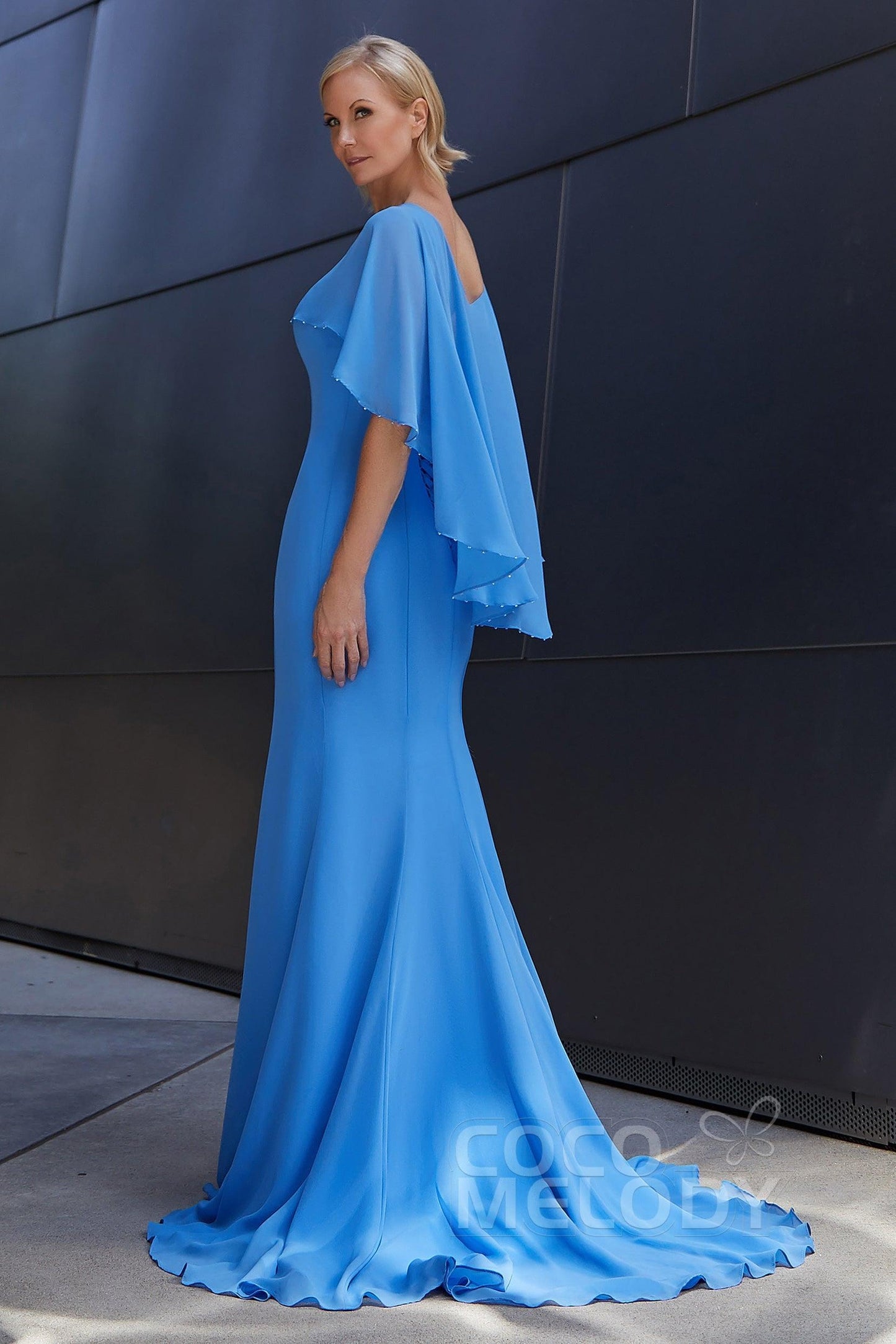 Trumpet-Mermaid Sweep-Brush Train Chiffon Dress PR3608CR - COCOMELODY