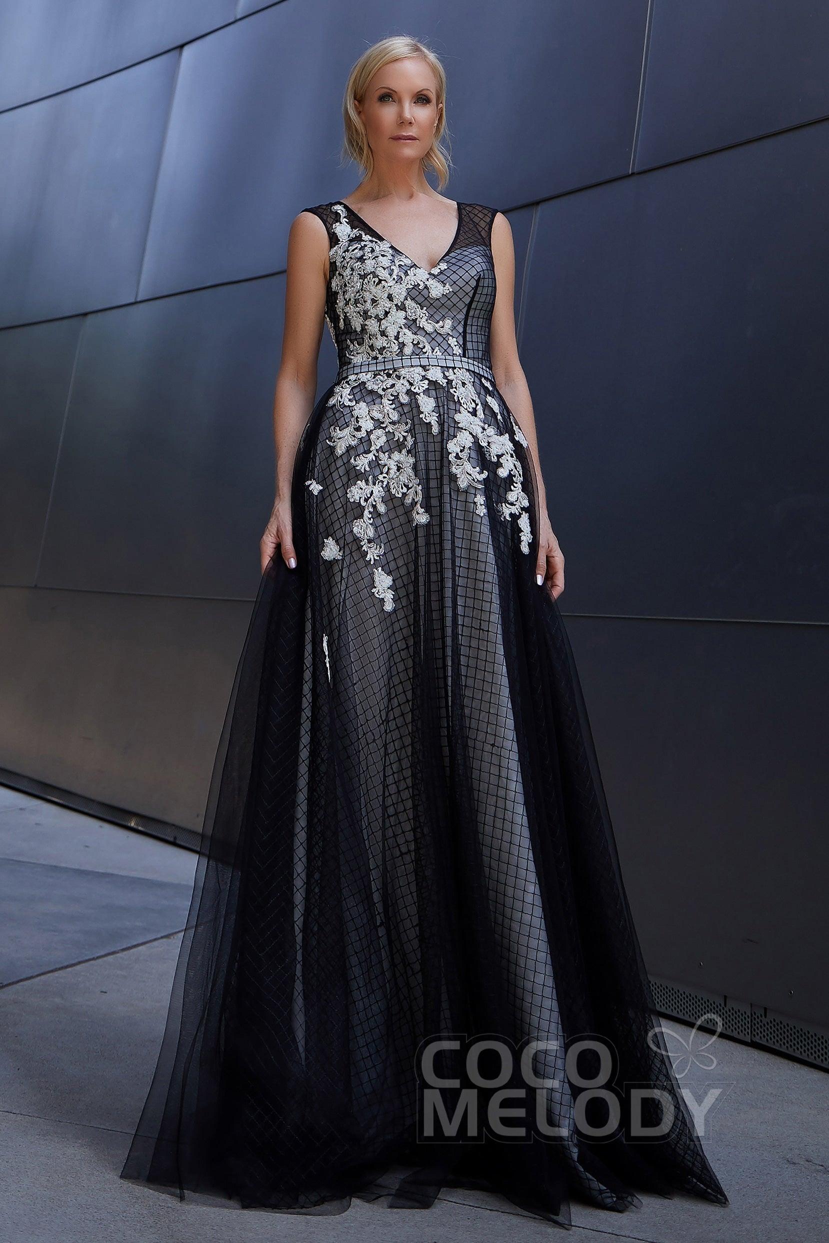 A-Line Floor Length Tulle and Lace Dress PR3610CR - COCOMELODY