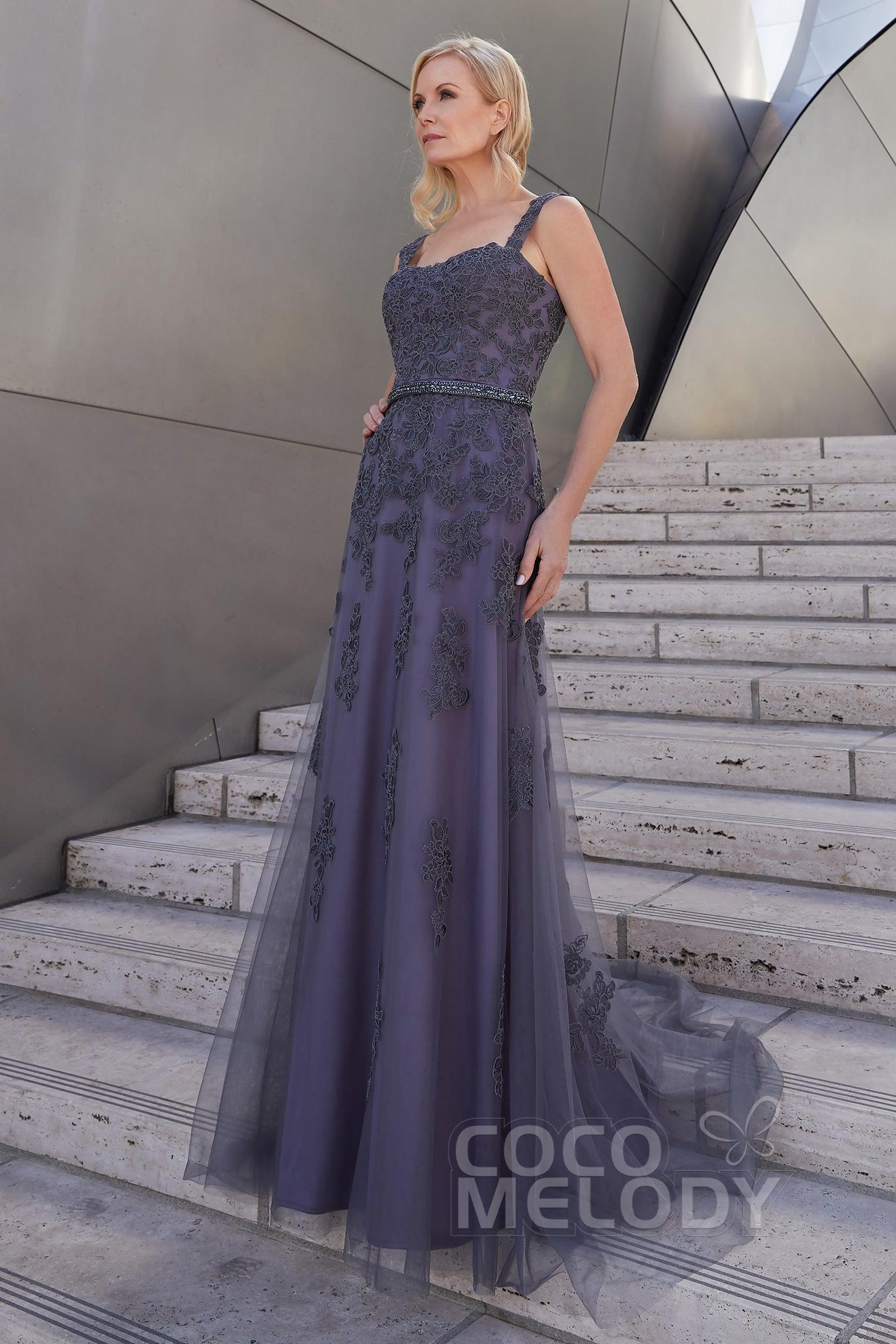 A-Line Sweep-Brush Train Tulle and Lace Dress PR3614CR - COCOMELODY