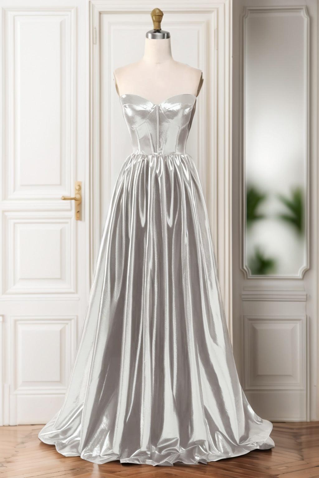 A-Line Sweep-Brush Train Hot Stamping Cloth Prom Dress CS0446 - COCOMELODY