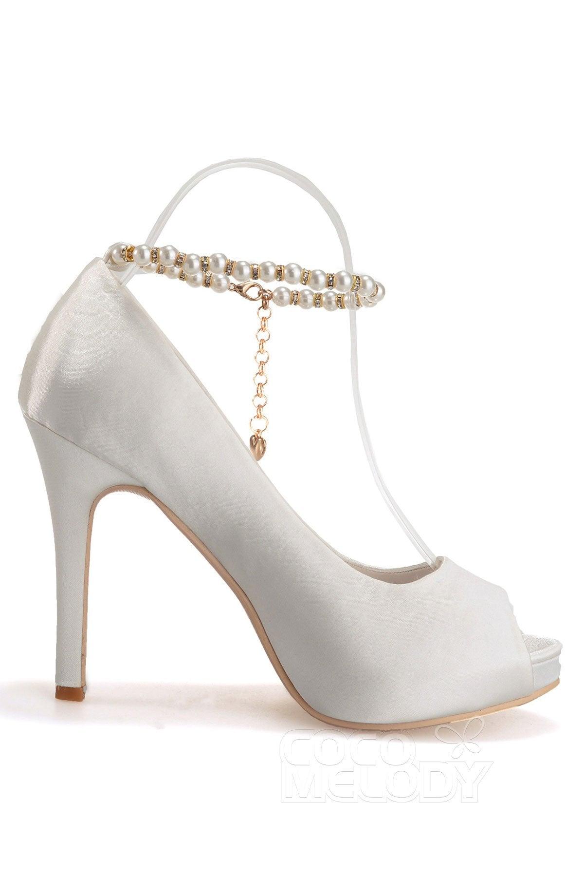 COCOMELODY High Heel 11cm Heel Satin Peep Toe Bridal Shoes SWS16006 