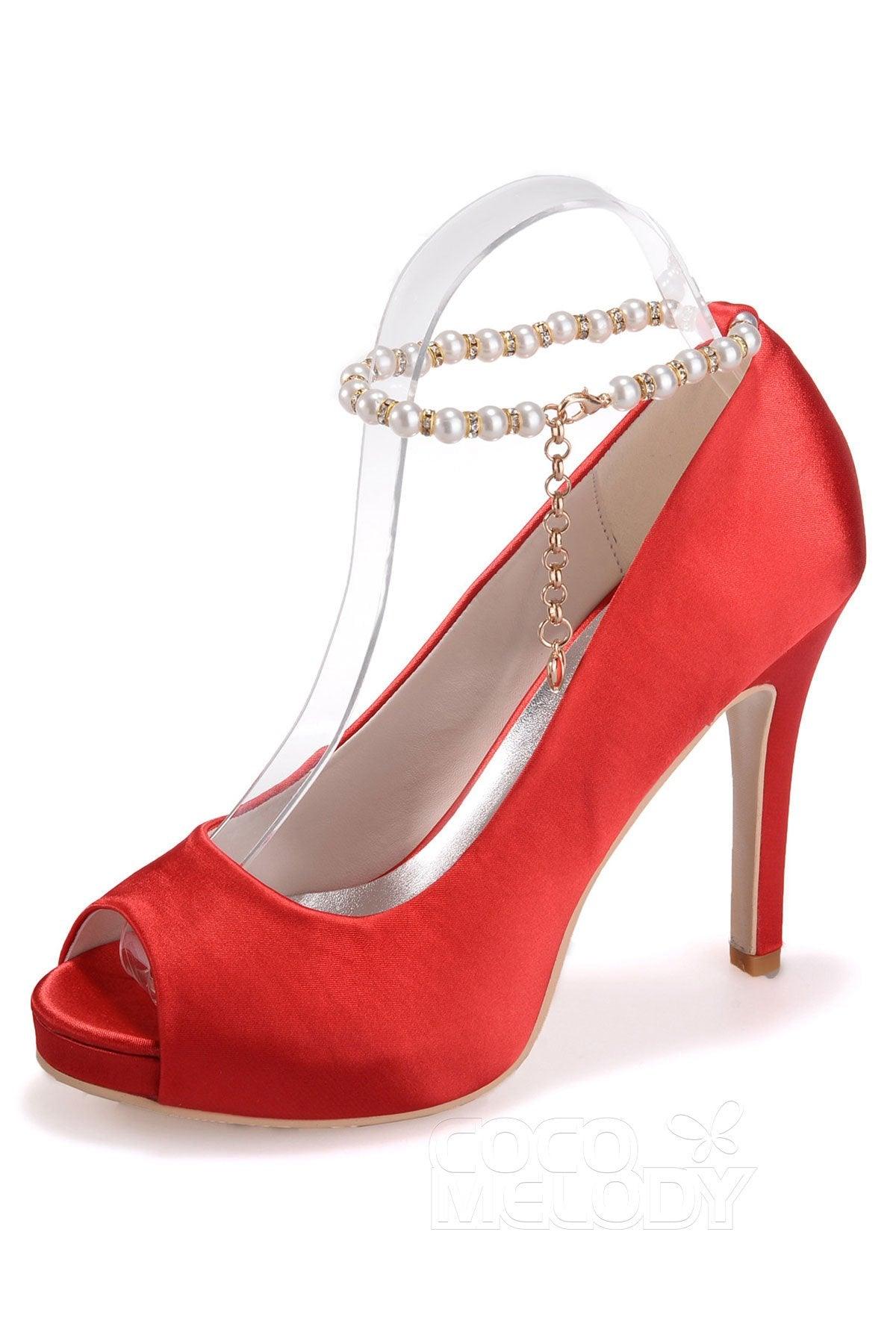 COCOMELODY High Heel 11cm Heel Satin Peep Toe Bridal Shoes SWS16006 