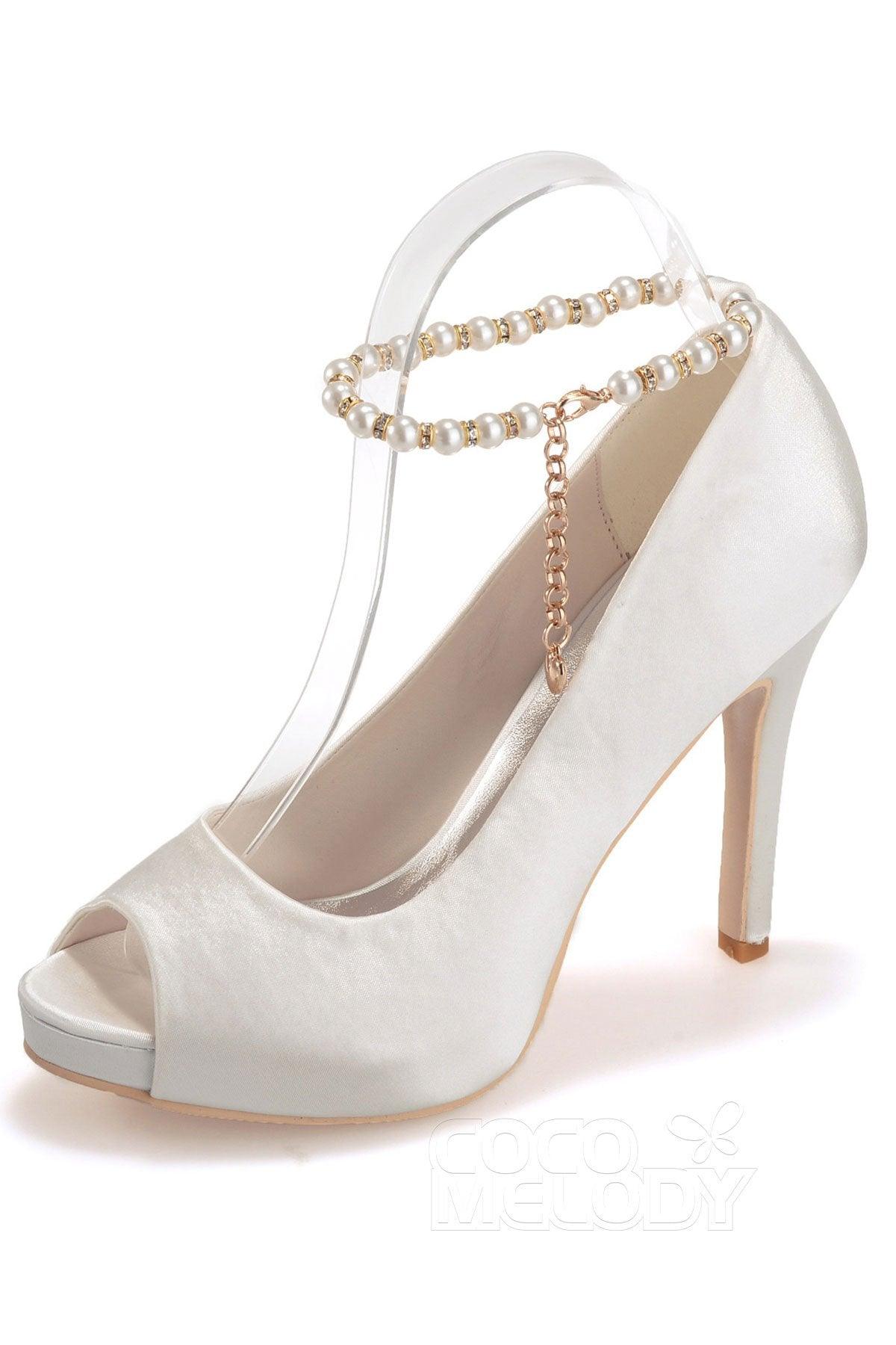 COCOMELODY High Heel 11cm Heel Satin Peep Toe Bridal Shoes SWS16006 