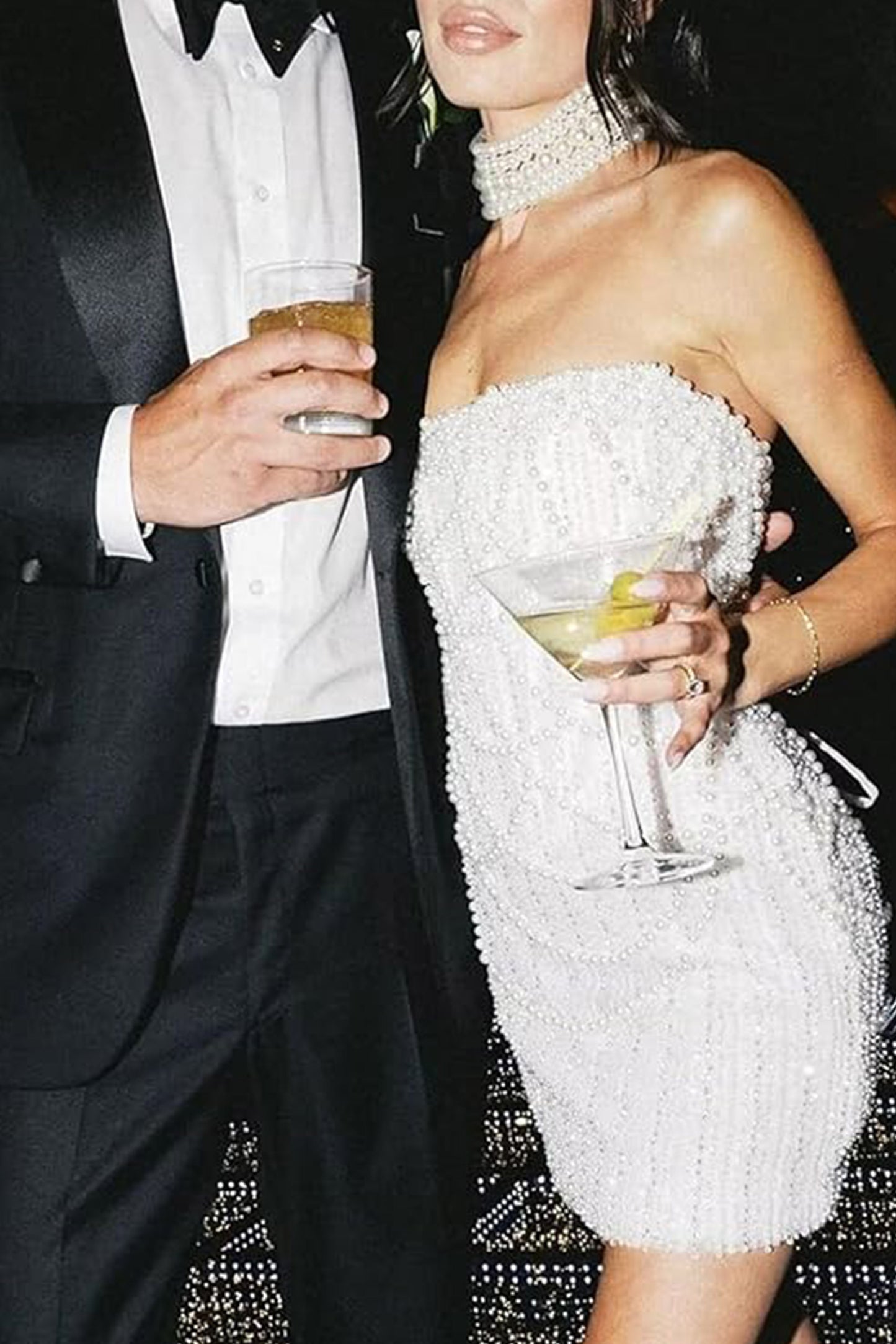 Sheath-Column Strapless Short Pearls Sequin Dress CS1075