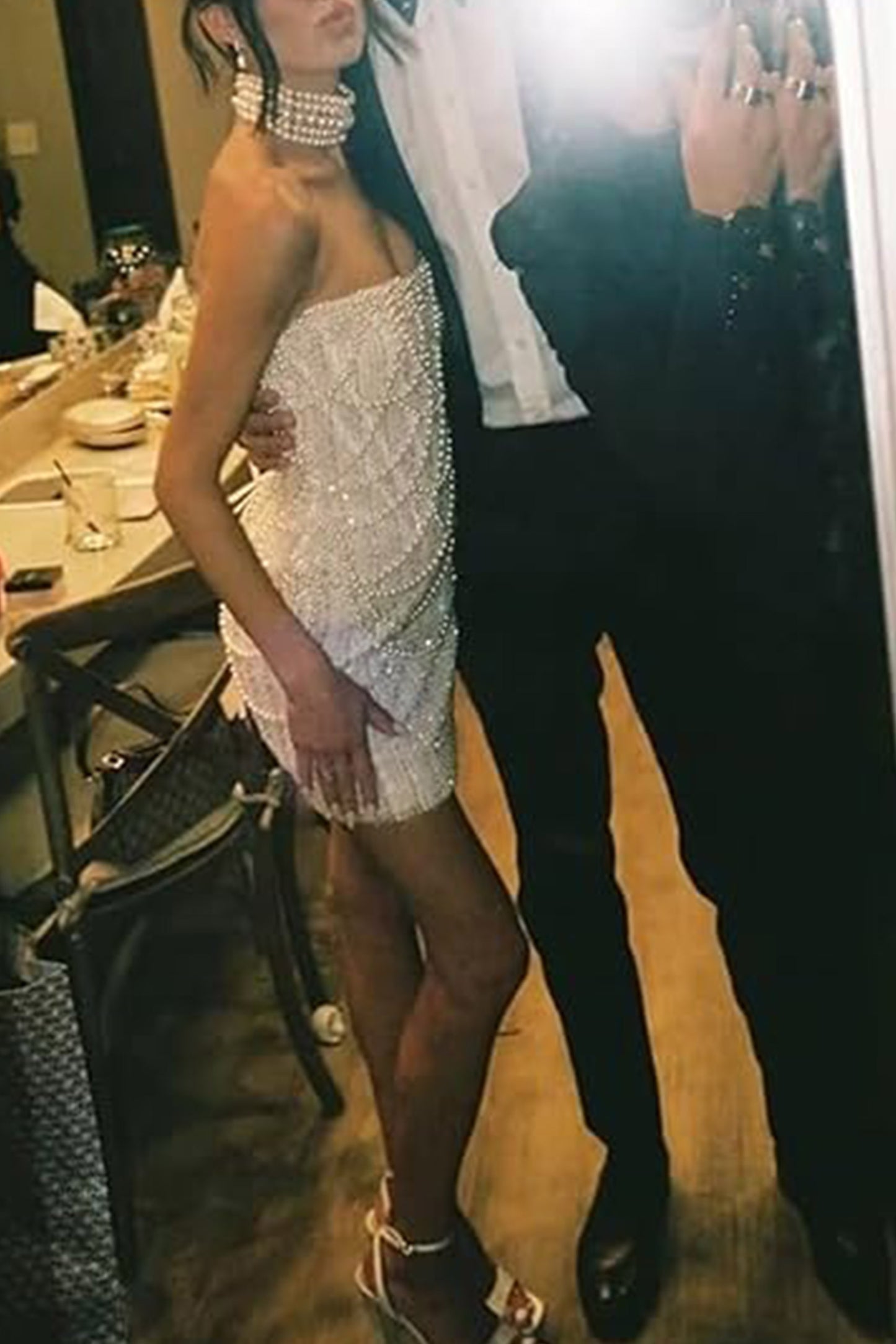 Sheath-Column Strapless Short Pearls Sequin Dress CS1075