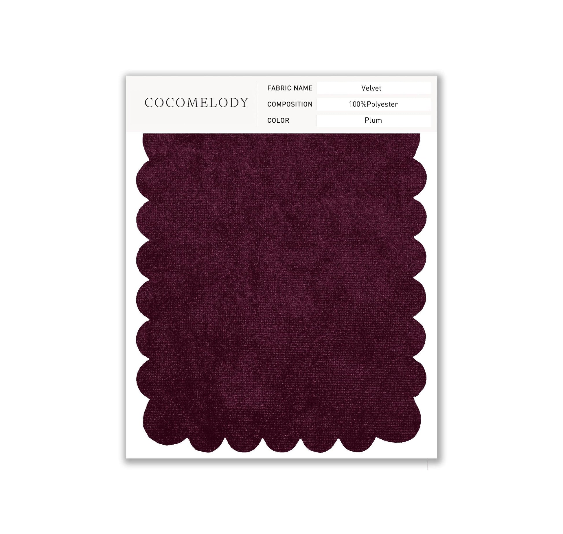 Velvet Fabric Swatch in Single Color SWVT19004 - COCOMELODY