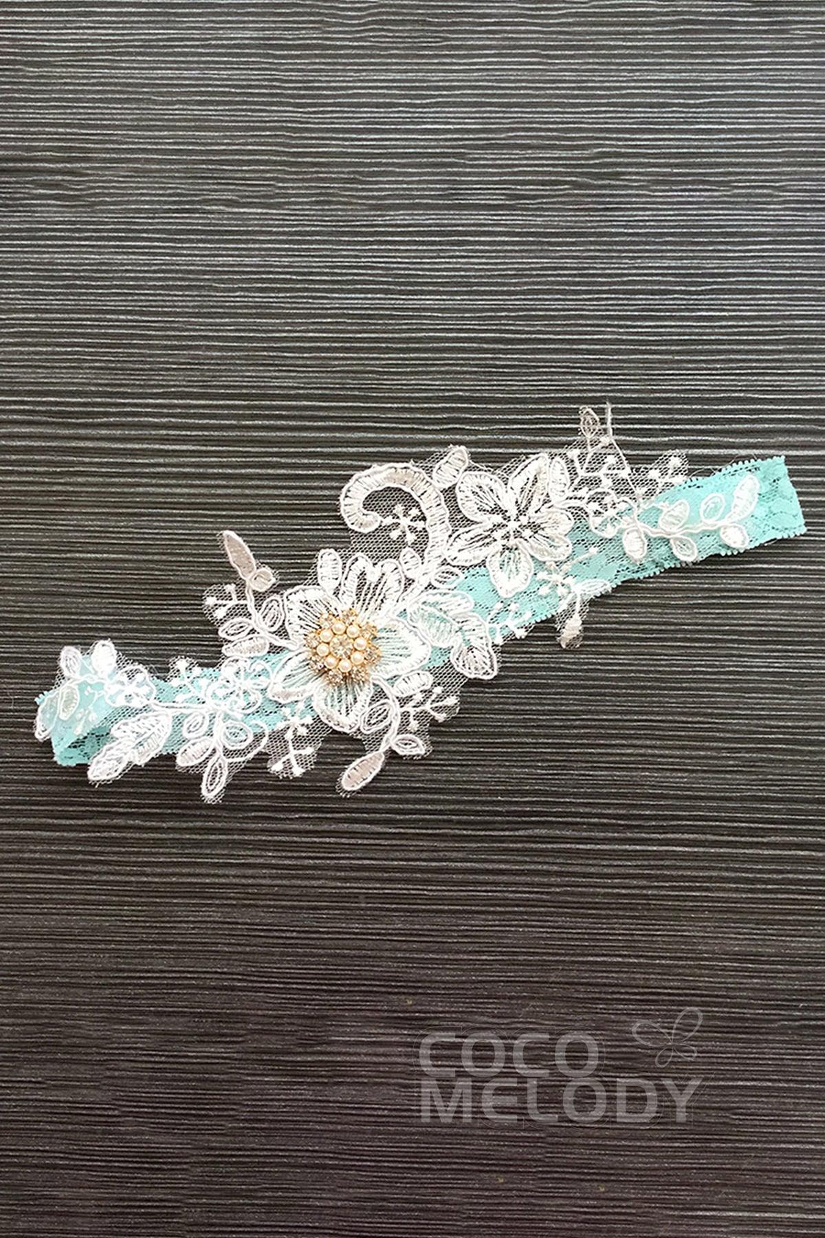 COCOMELODY Lace Wedding Garter with Diamond and Pearls WD17013 