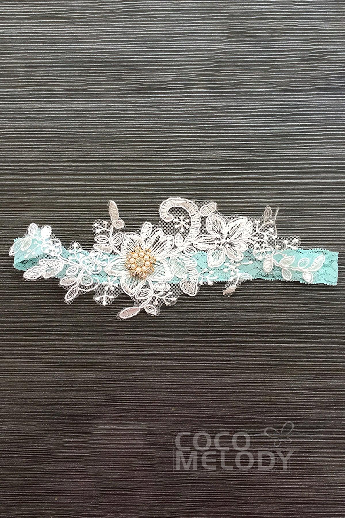 Lace Wedding Garter with Diamond and Pearls WD17013