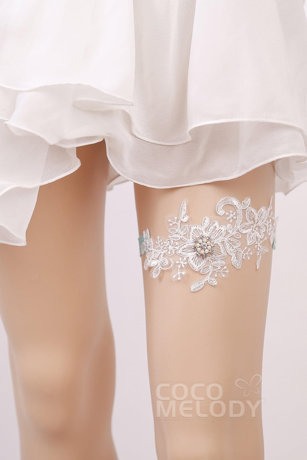 COCOMELODY Lace Wedding Garter with Diamond and Pearls WD17013 