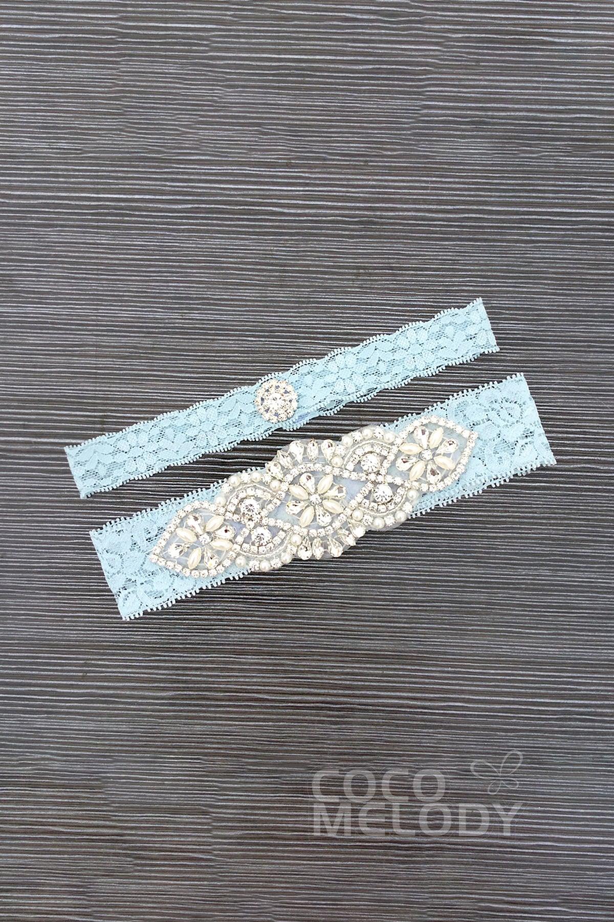 Lace Wedding Garter with Diamond and Pearls WD17019