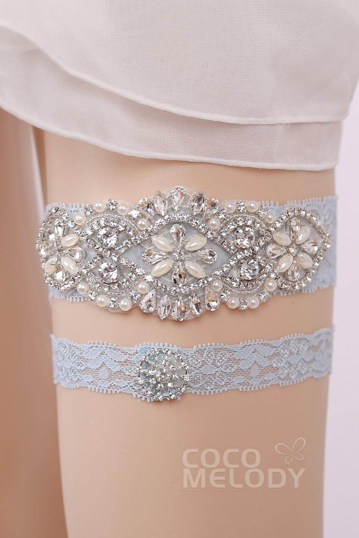 Lace Wedding Garter with Diamond and Pearls WD17019 Lace Wedding Garter with Diamond and Pearls WD17019