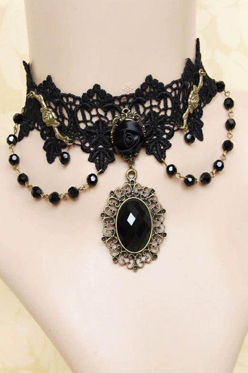 Lace and Alloy Necklaces with Crystals 652879746982 - COCOMELODY