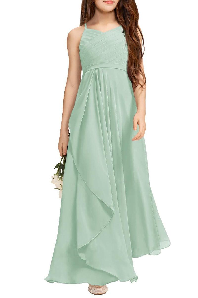 A-Line Halter Junior Bridesmaid Dress - Flowy Chiffon Maxi Gown B0C7CGNHD6 - COCOMELODY
