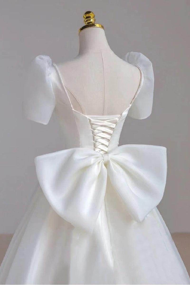 A-Line Floor Length Organza Wedding Dress 676528210777 - COCOMELODY