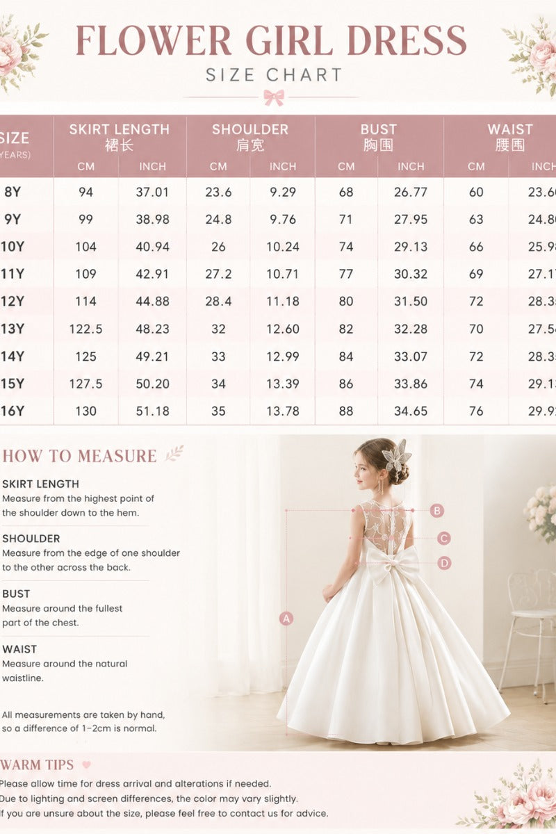 Luxury Satin Illusion Floral Mesh Back Bow Flower Girl Dresses 1042041646357