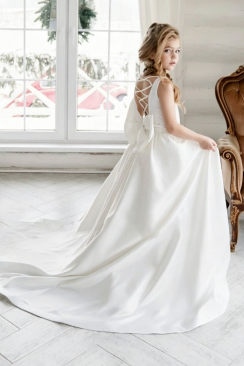 Minimalist Satin Sleeveless Round Neck Flower Girl Dresses 779231096182