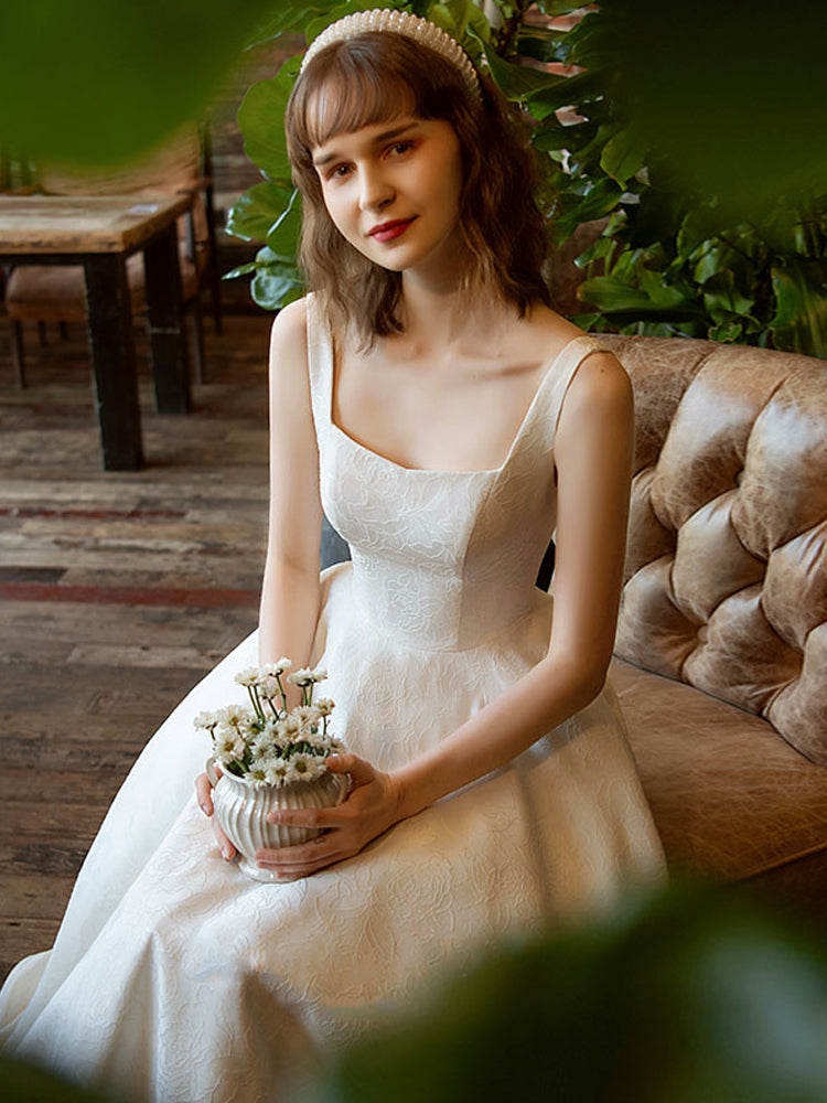A-Line  Ankle Length Jacquard Satin Wedding Dress 684433736237