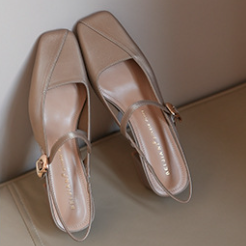 Slingback Block Heel Adjustable Strap Square Toe Shoes 895592040999