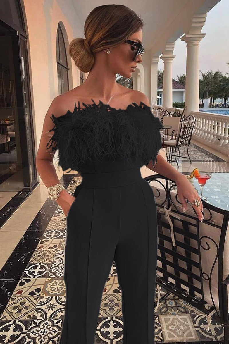 Strapless Floor Length Elastic Cloth Wedding Jumpsuit 671415072635