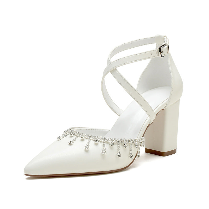 Pointed Toe Dress Flats Crisscross Ankle Strap Crystal Trim Shoes 857237211514