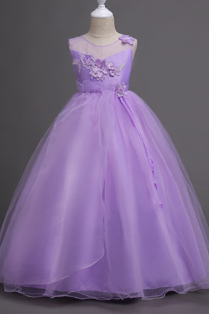 A-Line Illusion Neck Appliques Floor Length Tulle Flower Girl Dresses 1031510840050