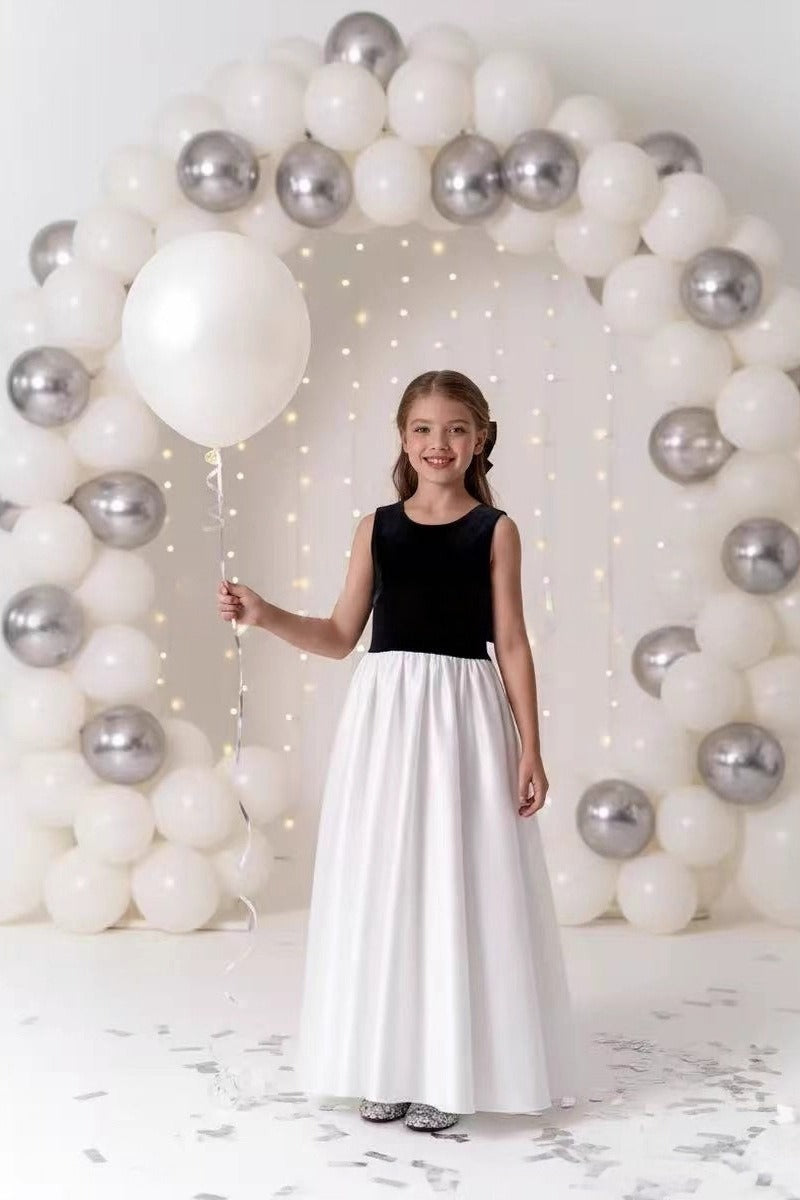 A-Line Satin Contrast Bodice with Bow Flower Girl Dresses 1009958013678