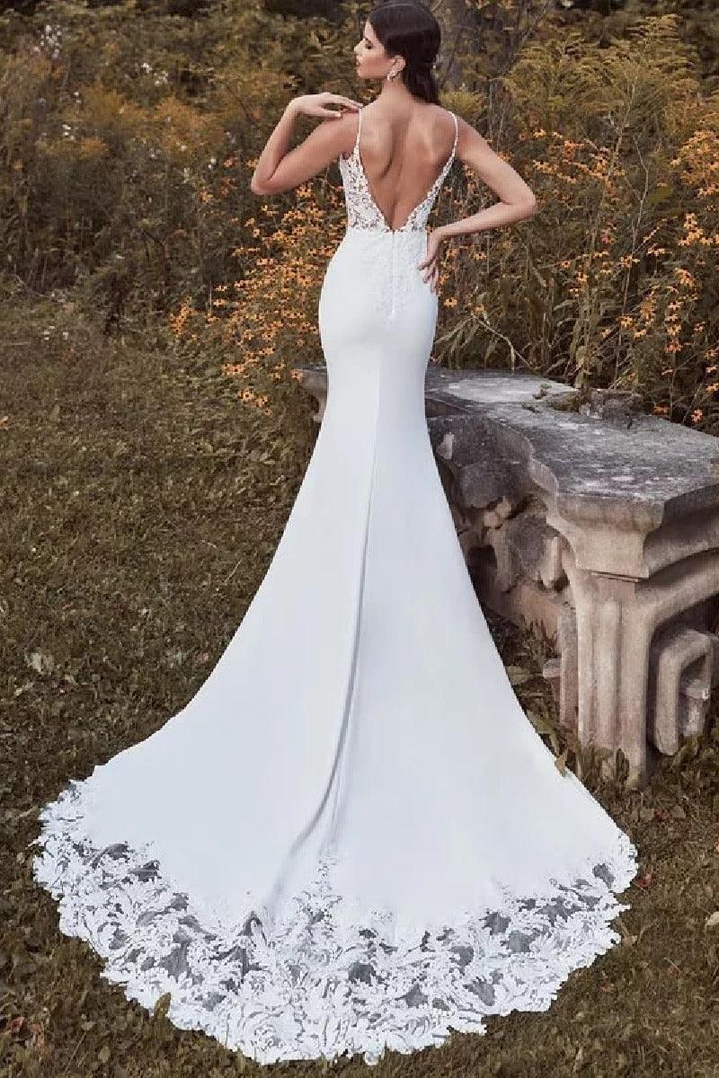 Trumpet-Mermaid Court Train Elastic Cloth Wedding Dress 866685814257 - COCOMELODY