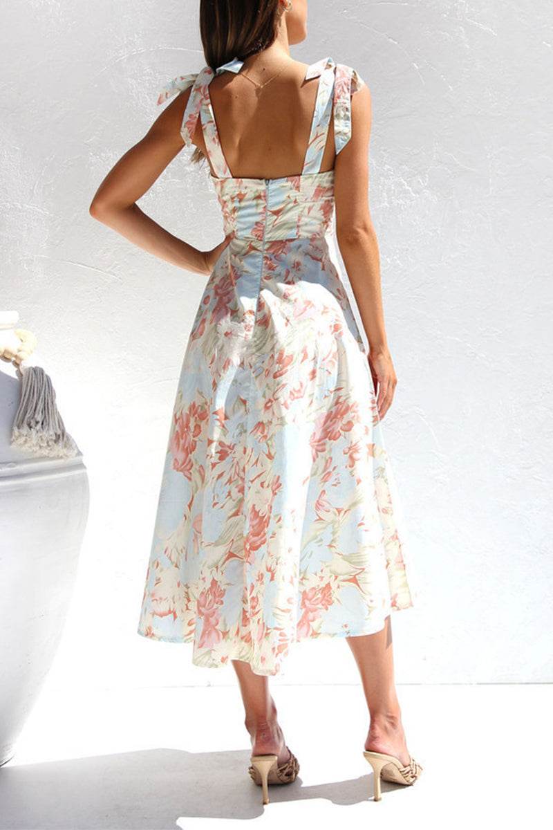 A-Line Midi Printed Chiffon Dress 782420913896 - COCOMELODY
