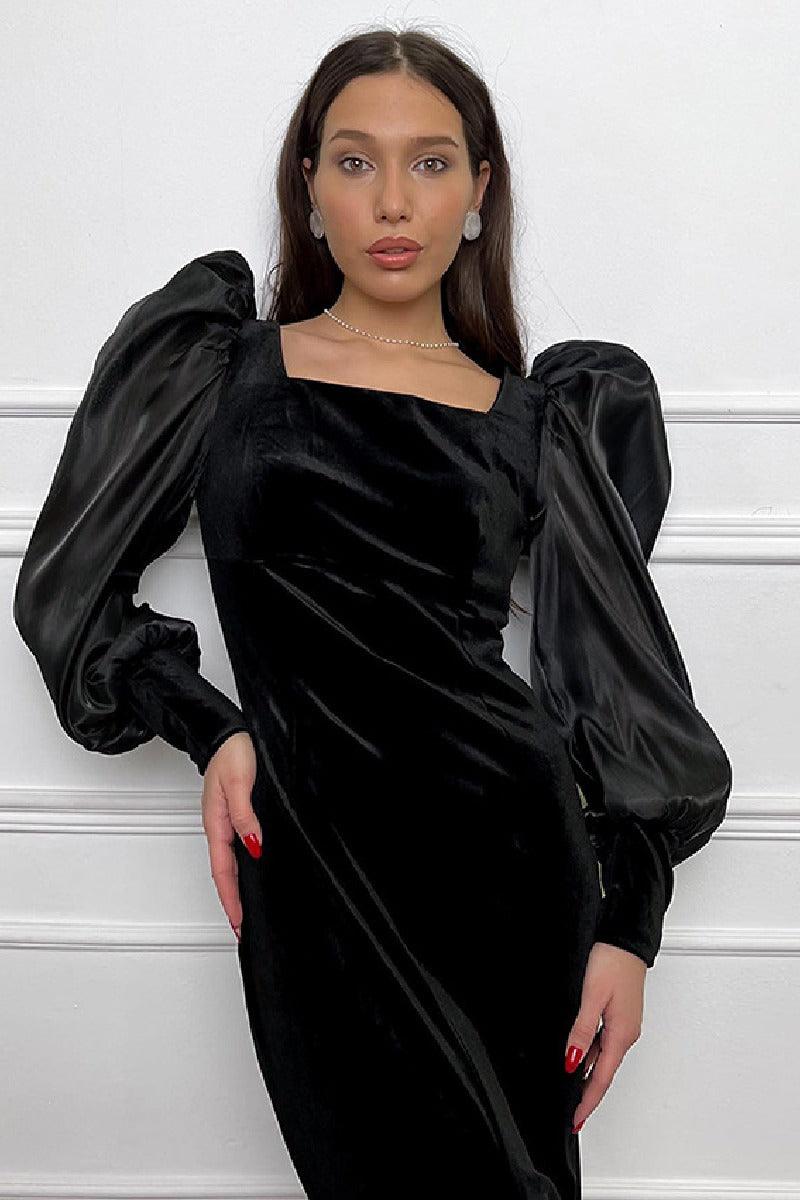 Elegant French black velvet cocktail dress 829412894052 - COCOMELODY