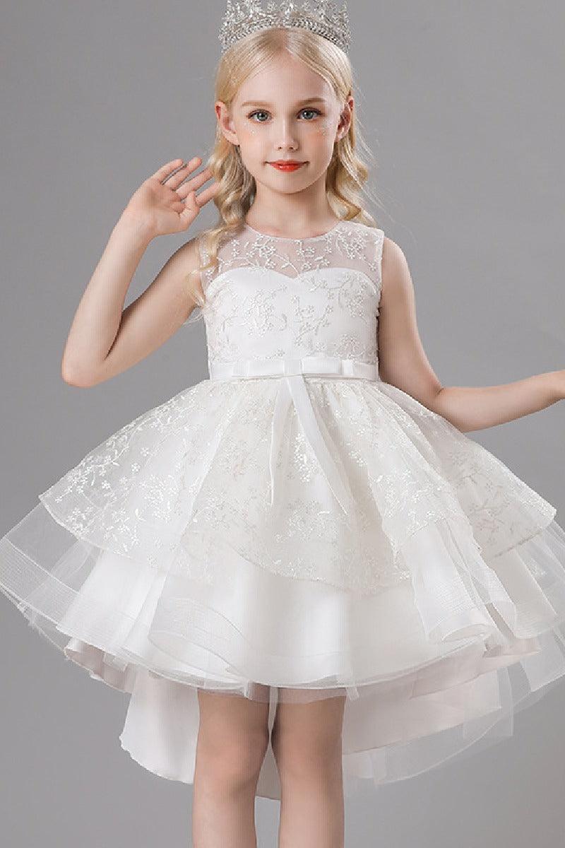A-Line Scoop Neck Sleeveless High-Low Tulle Flower Girl Dresses 689179187830 - COCOMELODY