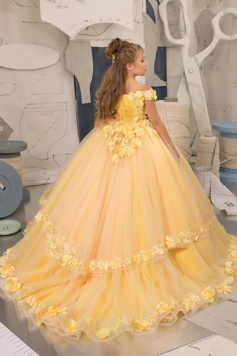A-Line Off The Shoulder Cap Sleeve Tulle Court Train Flower Girl Dresses 905552294527