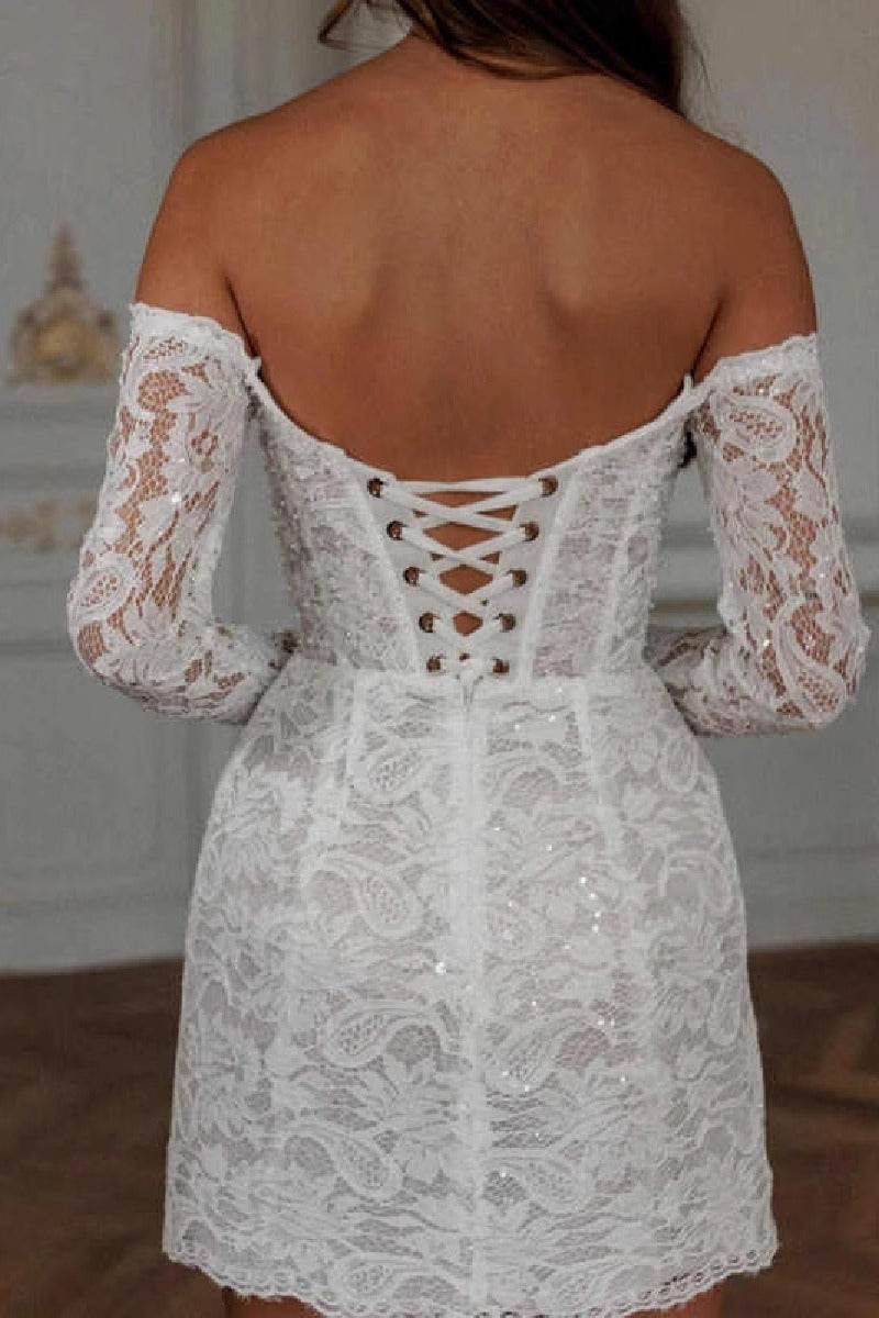 Sheath-Column Lace Short Wedding Dress Sleeves Lace-Up Corset Little White Dress COCOMELODY 100048, 20 Days / Ivory / US22-UK24-EUR52 Sheath-Column Lace Short Wedding Dress Sleeves Lace-Up Corset Little White Dress COCOMELODY 100048, 20 Days / Ivory / US22-UK24-EUR52