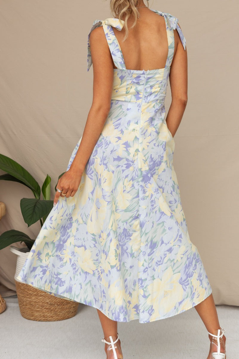 A-Line Midi Printed Chiffon Dress 782420913896
