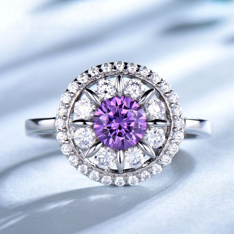 Diamond set Tanzanite sapphire round ring 615714724605 - COCOMELODY