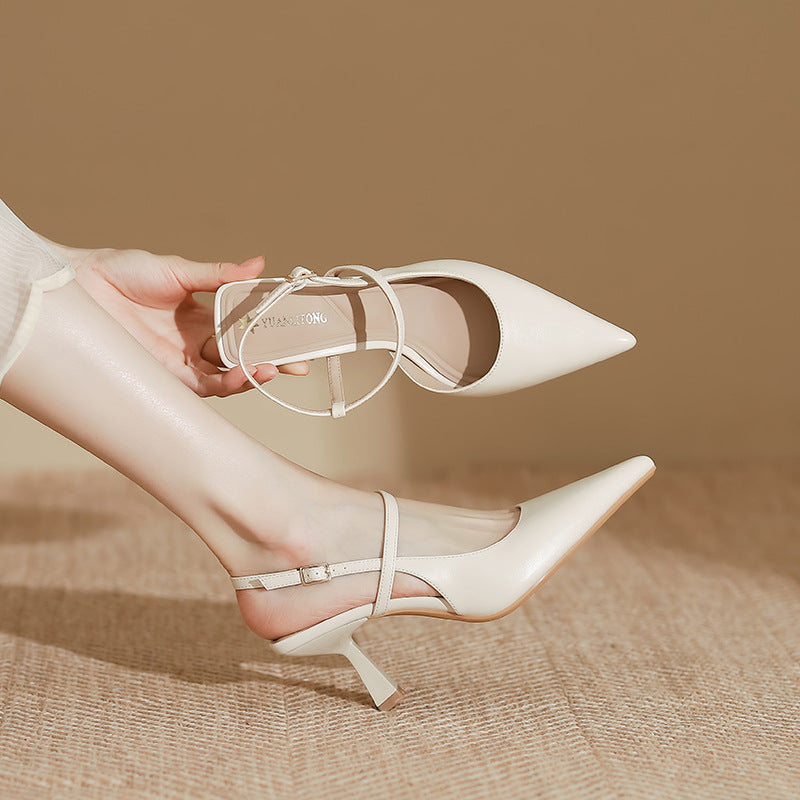 Elegant Pointed Toe Slingback Low Heel Adjustable Strap Shoes 785497139986
