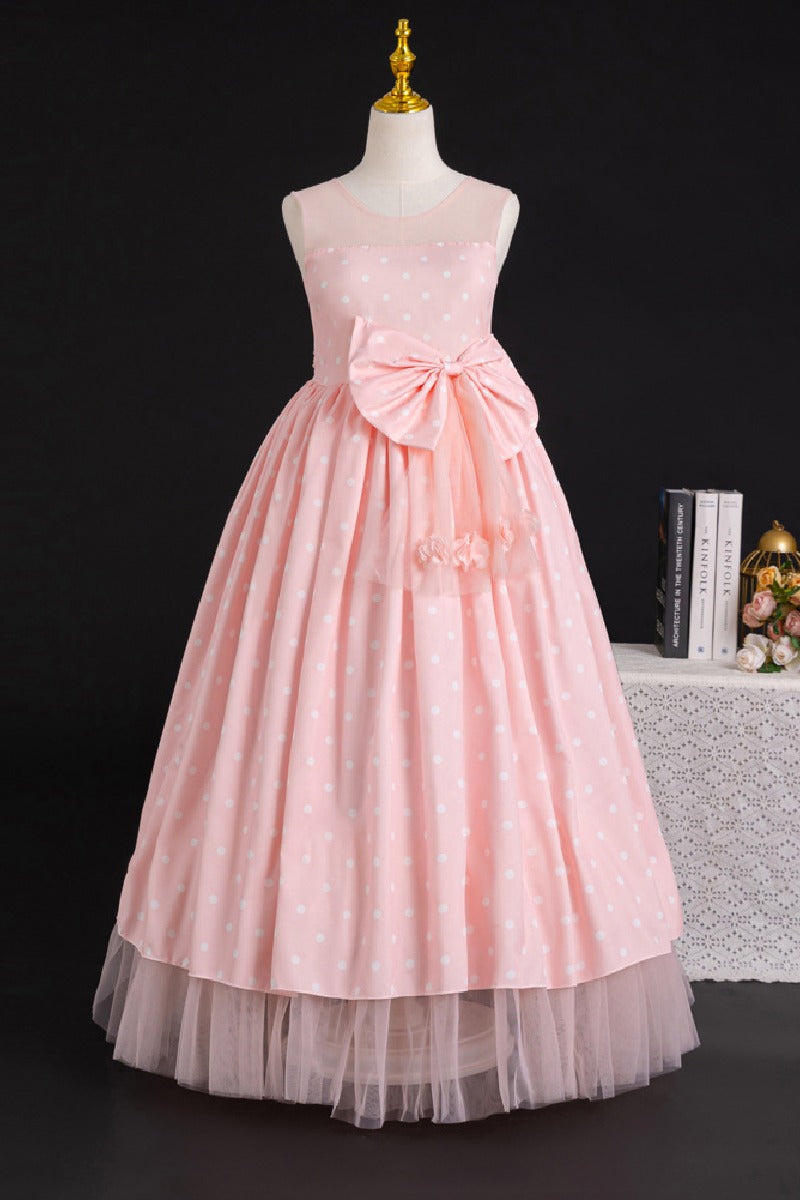 Illusion Round Neck Polka Dot Chiffon Flower Girl Dresses 1028585591033