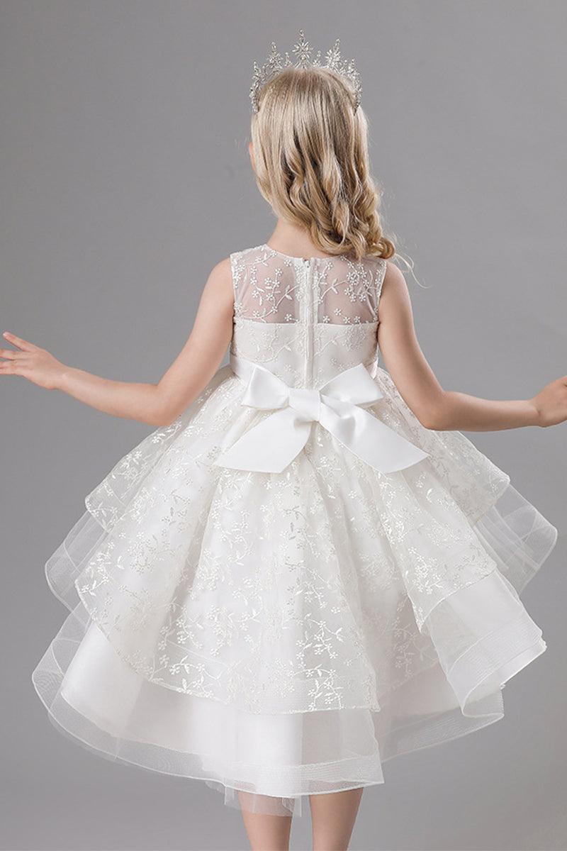 A-Line Scoop Neck Sleeveless High-Low Tulle Flower Girl Dresses 689179187830 - COCOMELODY