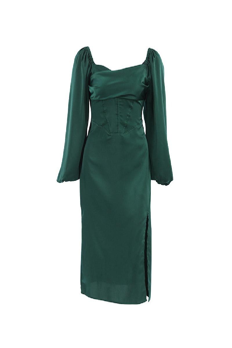 Square collar puffy sleeve cocktail dress 753485229390 - COCOMELODY