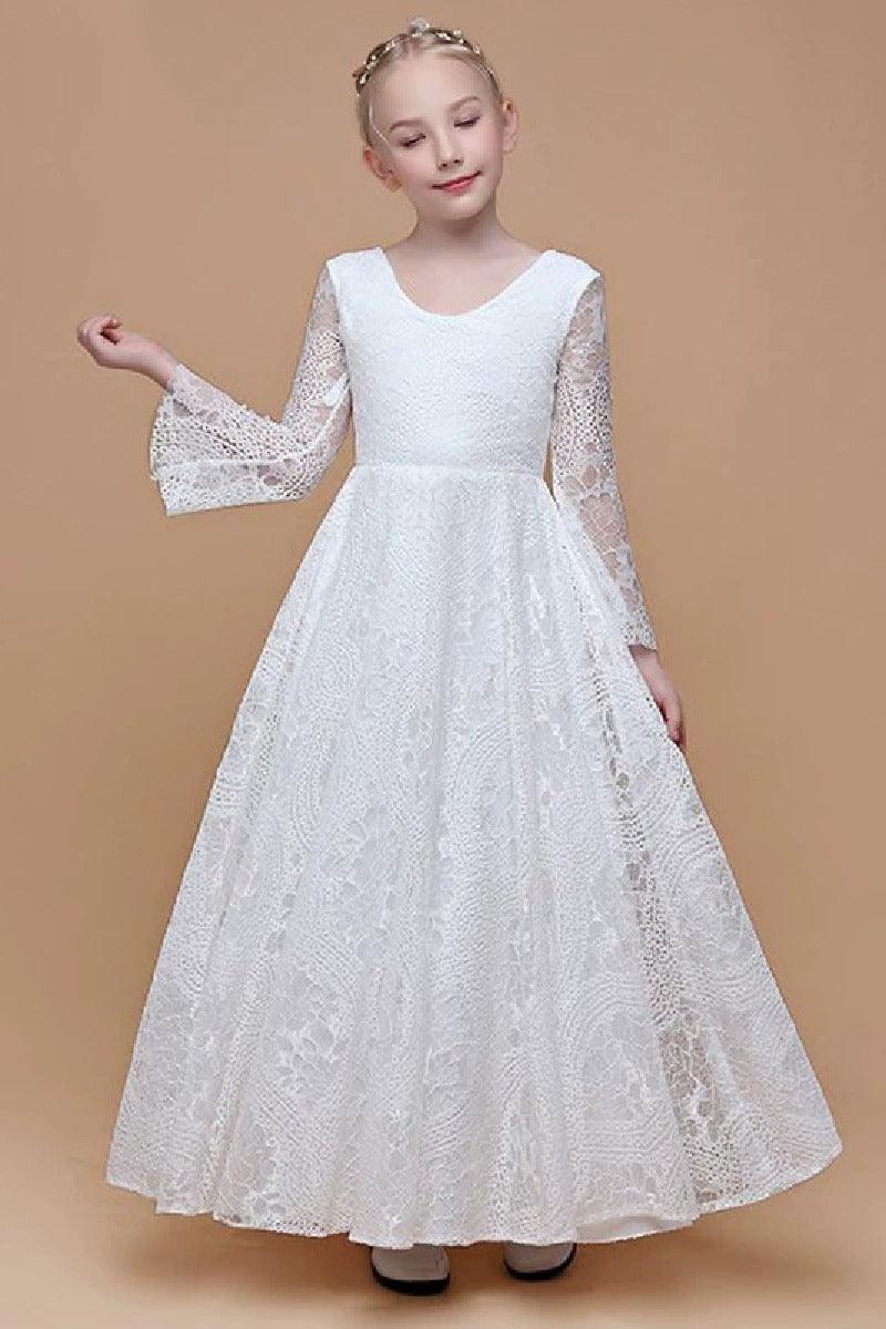 A-Line Scoop Neck Long Sleeve Lace Maxi Flower Girl Dresses 739220885327