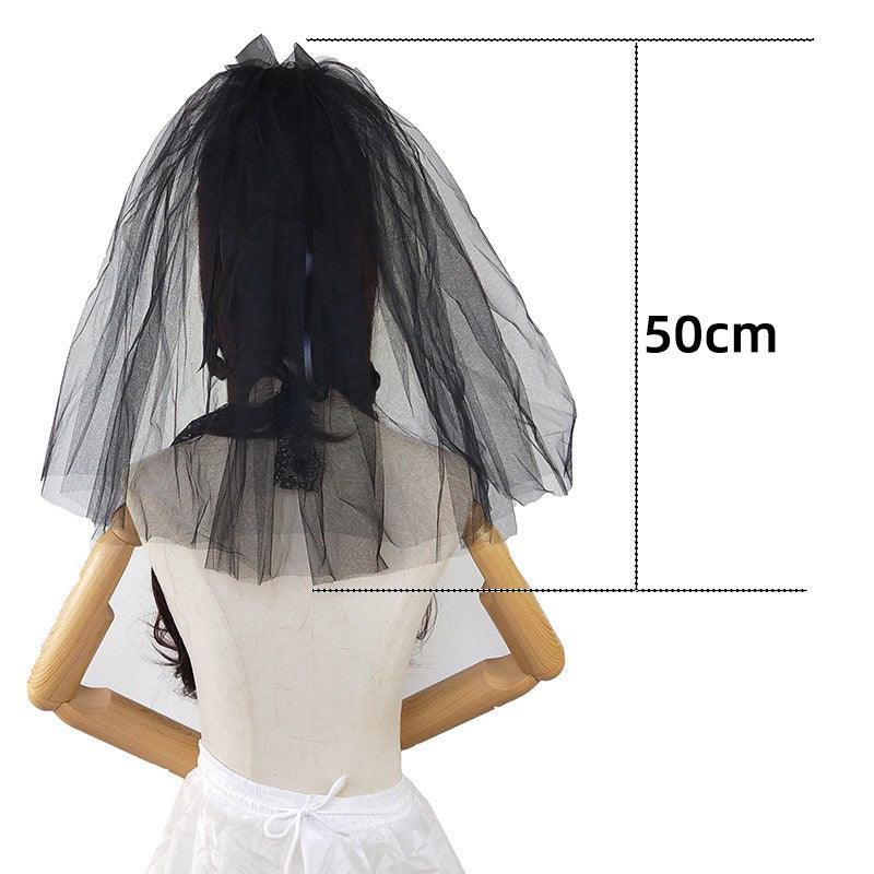 Black veil chiffon bow simple headdress with plain edge 607106461584 - COCOMELODY