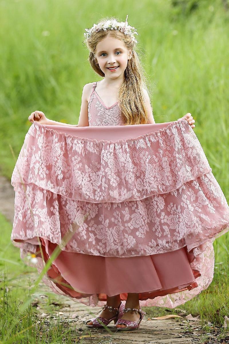 A-Line V-Neck Neckline Sleeveless Maxi Chiffon Flower Girl Dresses 751591439858