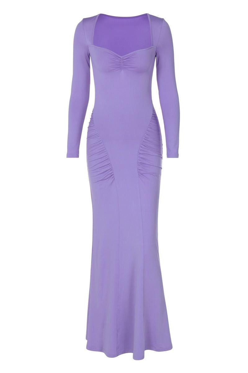 Fashion sexy slim pleated long-sleeved cocktail dress 824671821057 - COCOMELODY